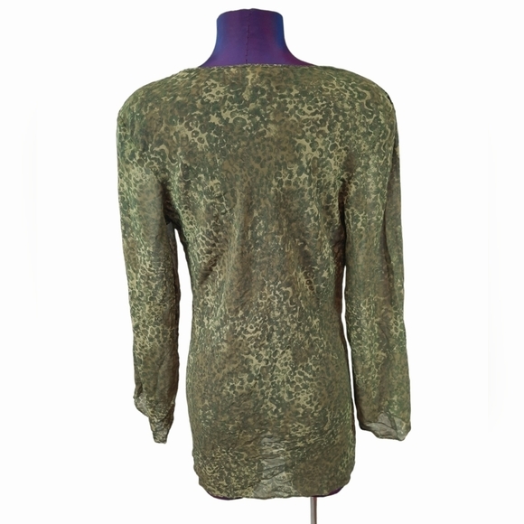 Vintage Victoria's Secret Sheer Long Sleeve Nightie Olive Leopard Print Sz Small - Picture 5 of 9